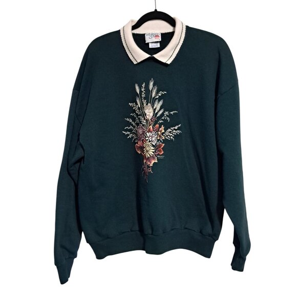 Vintage Morning Sun Sweatshirt With Collar Floral & Mouse Design Wom - Picture 2 of 8